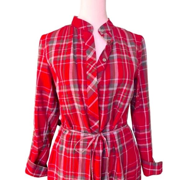 Ralph Lauren Classy Timeless Red Plaid Minimalist Shirt Dress With Belt Size 2 - Picture 2 of 8
